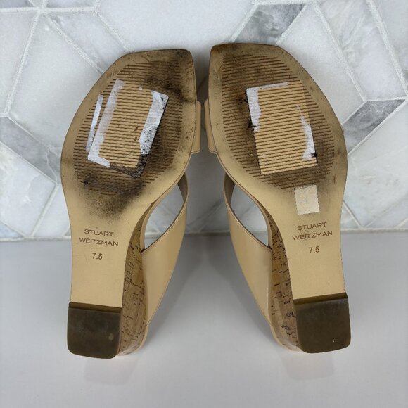 7.5 Patent Cork Wedge Heel Sandal Square Toe Criss Cross Strap Tan Leather Miami - Picture 11 of 13